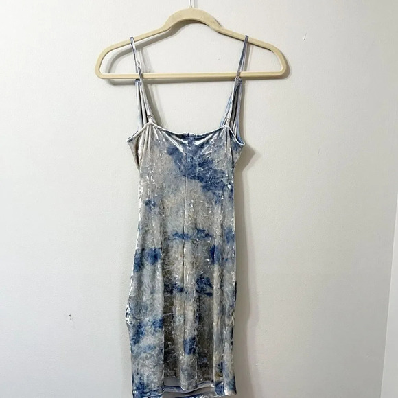 Lulus Womens Blue Velvet Tie Dye Burnout Bodycon Mini Dress Small Sleeveless - Picture 3 of 12